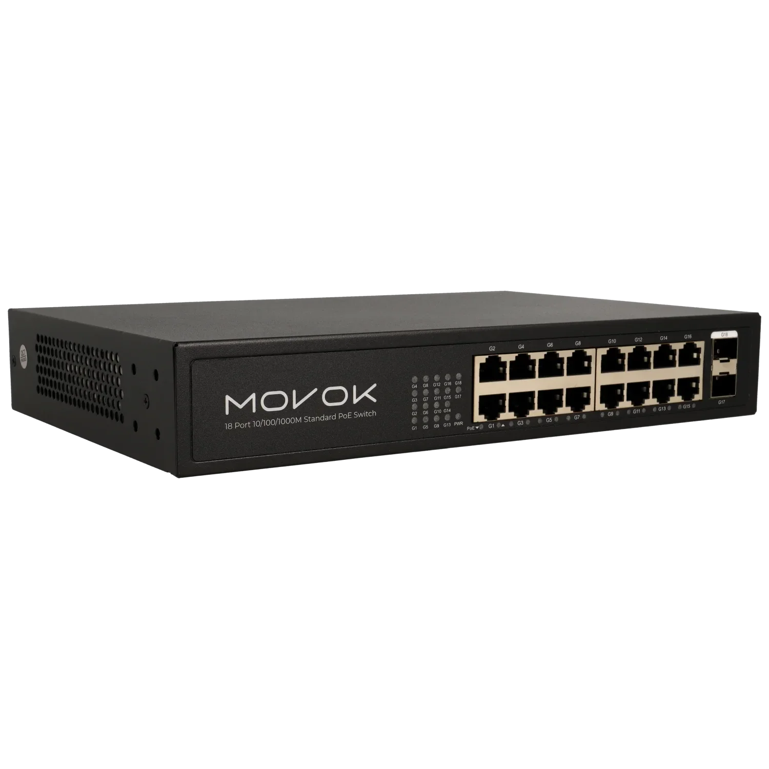 18 Poorts PoE Gigabit Switch, 16x PoE, 2x Uplink