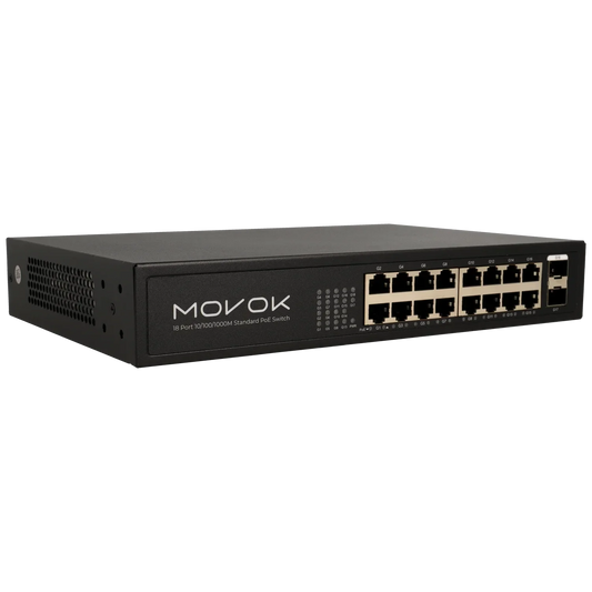 18 Poorts PoE Gigabit Switch, 16x PoE, 2x Uplink